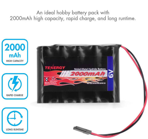 Two Pack 2000mAh NiMH RC Receiver Battery With Hitec Connector, 6V High Capacity Rechargeable Battery Pack For RC