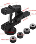 Four Wheel Knurling Tool For Mini Lathe With Adjustable Shank And Spring Action, shown with measurement details and spare wheels.