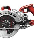 Lightweight Worm Drive Circular Saw With 15 Amp Engine And 7 1/4 Inch Blade showing magnesium body and adjustable blade guard.