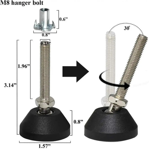 Adjustable Leveling Feet With Screws Swivel Furniture Leg Set Of 4 40mm Base M8x50mm Height Adjustable For Uneven Floors with dimensions