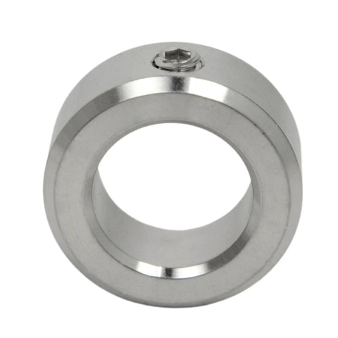 Built Like A Tank 5/8 Bore Stainless Steel Set Screw Shaft Collar with 1-1/8 OD and 1/2 Width for heavy machinery setup.