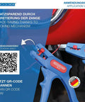 Image shows two blue Automatic Wire Stripper No 5 With Side Cutter For 0.2 To 6 Mm2 Cables held in hand, QR code visible.