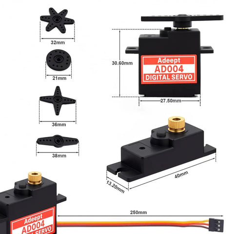 Beefy Micro Digital Servo With All Metal Gears 4.8 Kg Cm Torque At 6V Fast 0.152 Seconds Per 60 Degrees 25T Servo Arm For RC Crawler Cars Boats Drones Robots Two Pack, black 30.6mm servo