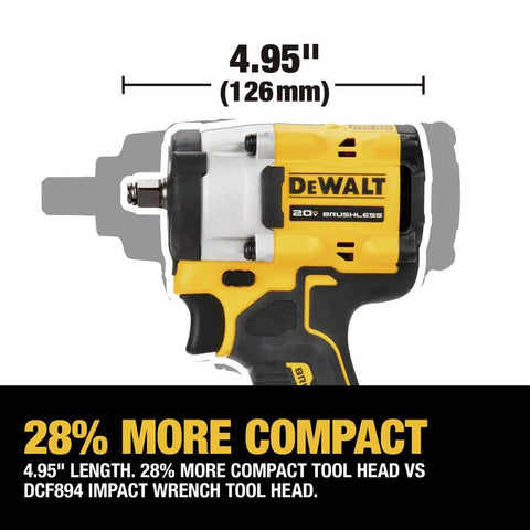 20V Max Compact Impact Wrench Kit With 3/8 Inch Drive And Brushless Motor side view showcasing 4.95 inch length for easy handling.