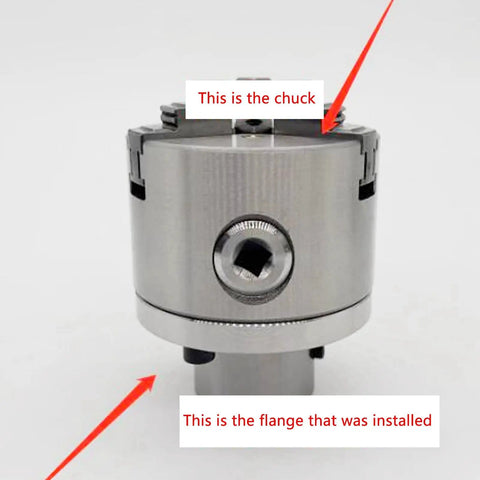 High Manganese Steel Faceplate For K11 80 Chuck With Six Mounting Holes And Flat Cut Face Pro Grade Heavy Duty Wear Resistant Flange Coupling For Easy Removal And Precise Machining 14mm Size side view showing chuck and flange