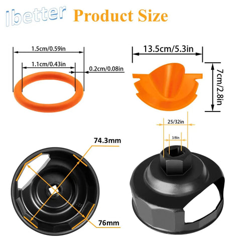 Dimensions of Oil Change Kit With Filter Wrench, Crankcase Fill Tool, Primary Case Funnel, Drip Free Oil Filter Funnel Set, 20 O Rings.