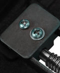 Close-up of screws on Beefy Five Inch Machine Vise With Widened Jaws For Woodworking And Drill Press Tasks, Heavy Duty Cast Iron Clamp