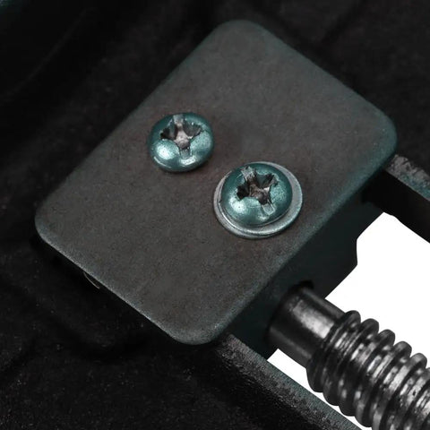 Close-up of screws on Beefy Five Inch Machine Vise With Widened Jaws For Woodworking And Drill Press Tasks, Heavy Duty Cast Iron Clamp