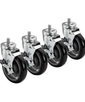 Threaded Stem Caster Set With Side Brakes 5 Inch Wheels Heavy Duty 220 Pound Capacity Per Caster 6 Inch Overall Height Set of Four