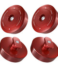 4 Pcs Lifting Jack Pads Pucks For Corvette C5 C6 C7 Z06 ZR1 C8 Built Tough With Heavy Duty Aluminum Lift Point Adapters And Anti Slip Grooves For Safe Lifting And Stable Support Red, displayed from various angles showing aluminum material and design.