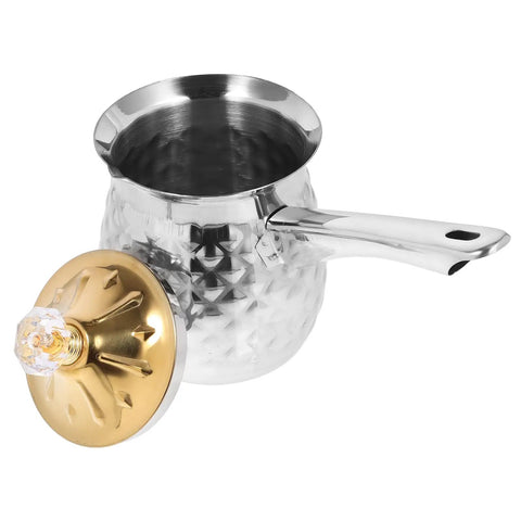 Stovetop Turkish Coffee Pot Cezve Ibrik Hammered Stainless Steel 400ml Coffee Maker with Spout and Gold Lid