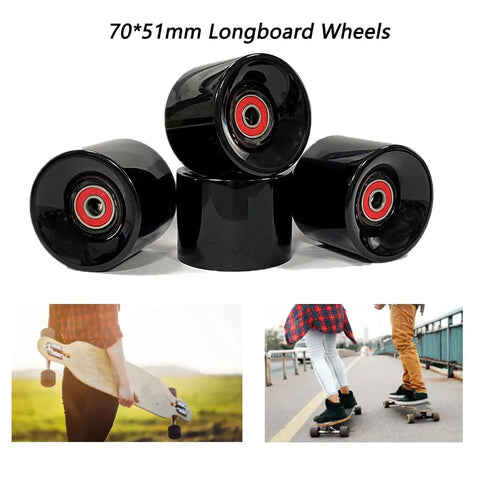 70Mm Longboard Wheel Set With 80A Hard PU, Preinstalled 608RS ABEC-9 Bearings And Spacers, Includes Riser Pads And Hardware Bolts