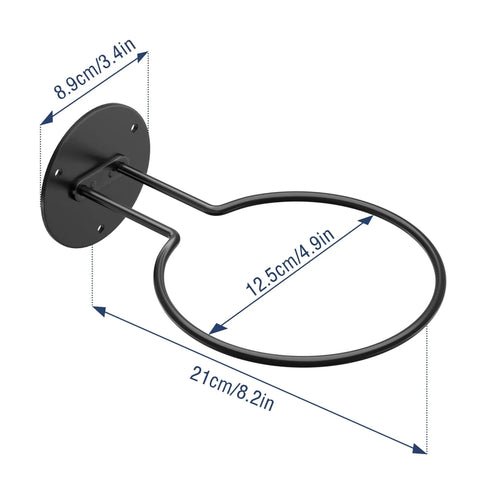 Diagram of Two Pack Wall Mount Basketball Racks Black Space Saving Ball Holder dimensions in centimeters and inches