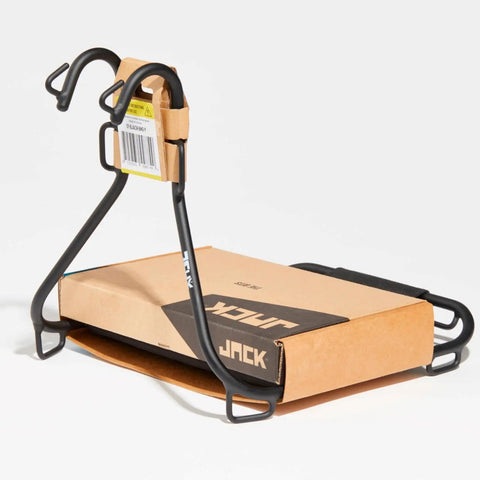 Jack The Bike Rack Front Rack Black Universal Fit Tool Free Install with Patented Strap System, boxed view.