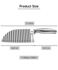 Side view of stainless steel crinkle cutter with ribbed wavy blade and ergonomic handle, 11.73 in overall length