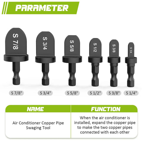 Six Piece Hex Handle HVAC Tool Set For Copper Tube Expanding And Swaging With Round Handle Drill Bit Kit size indicators