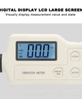 Pro Grade Handheld Digital Vibration Meter Tester Knocks Out Bearing Faults While Measuring Acceleration And Speed With Slick Probe For Heavy Duty Mechanical Diagnostics showing a large LCD screen displaying 0.0 m/s².