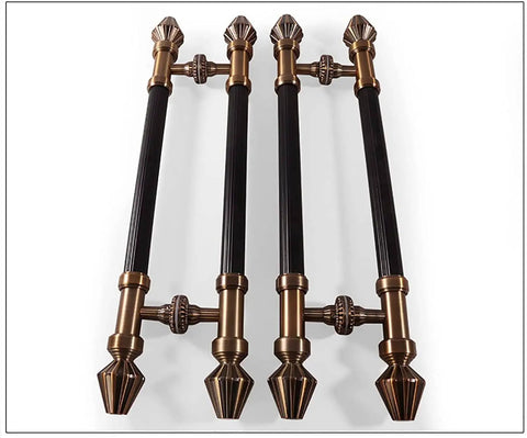 Long Two Side Push Pull Barn Door Handle In Bronze Finish, Interior And Exterior Round Wood Door Set, Adjustable 120cm To 88cm