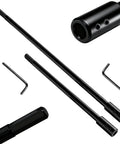 Heavy Duty Drill Bit Extension Set With Three Eighth Inch Hex Shank And Extra Long Forstner Bit Adapter, black carbon steel construction.