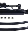 Heavy Duty Hydraulic Top Link Cat One To One With Locking Block For Tractors And Excavators Extended Range From Eighteen To Twenty Six Inches Bore From About One Point Nine Six To Two Point Four Eight Inches Includes Two Hoses And Two Way Check Valve displayed with hoses and check valve for tractors.