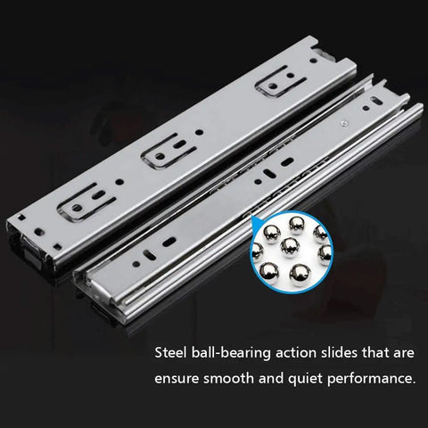 6 Inch Full Extension 3 Section Ball Bearing Drawer Slides Side Mounted For Cabinets Kitchens And Furniture Durable Cold Rolled Steel
