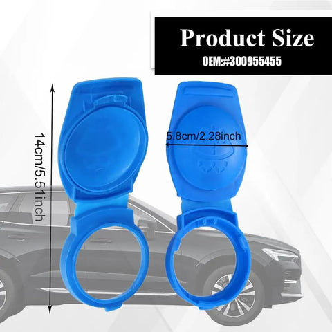Porsche Cayenne 2003 Through 2018 Windshield Washer Fluid Reservoir Cap Cover size shown with installation illustration.