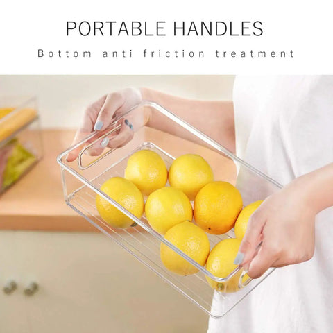 Stackable Fridge Organizer Bins Set Of 6 Clear Kitchen Storage Bins With Easy Grip Handles Includes 20 Plastic Bags