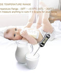 Ultimate Digital Meat Thermometer For Cooking And Grilling Instant Read Probe shown in milk with baby in background