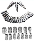 All In One 46 Pieces Quarter Inch Drive Ratchet Socket Set With Quick Release and Metric Bit Sockets displayed in rows
