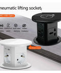 Top Shelf Pop Up Countertop Outlet With Auto Lift Retractable Body Includes USB Type C Port And Snappy Wireless Charger, view of white and black models.