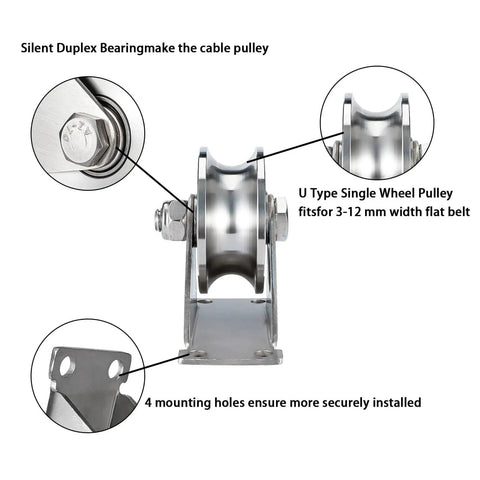 Front view of stainless steel cable pulley wheel with duplex bearings for gym equipment and sliding gates
