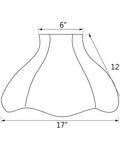 Diagram of Off White Jacquard Scallop Bell Lamp Shade With Fringes, Spider Construction, Brass Fitter, 6.25 Top, 17 Bottom, 12 Slant