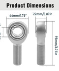 Product dimensions of 3/4 Inch Heim Joint Rod End Kit Heavy Duty Chromoly Panhard Rod With Left And Right Hand Threads Jam Nuts PTFE Liner Reinforced With Kevlar For Steering Suspension Traction Bars And Sand Rails, 44mm x 95mm
