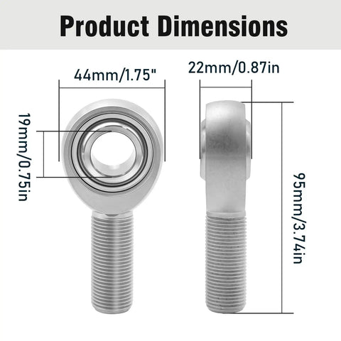 Product dimensions of 3/4 Inch Heim Joint Rod End Kit Heavy Duty Chromoly Panhard Rod With Left And Right Hand Threads Jam Nuts PTFE Liner Reinforced With Kevlar For Steering Suspension Traction Bars And Sand Rails, 44mm x 95mm