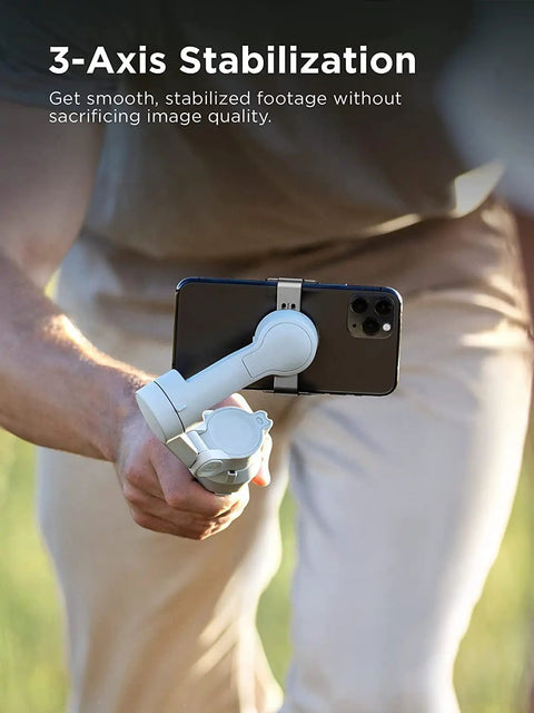 Person holding Next Level Smartphone Gimbal Stabilizer With Tripod Magnetic Quick Attach Design Portable Foldable Body ActiveTrack
