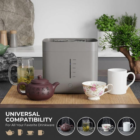 Automatic Desktop Cup Washer With 1.8L Tank Electric Glass Rinser fits diverse drinkware and teapots on countertop.