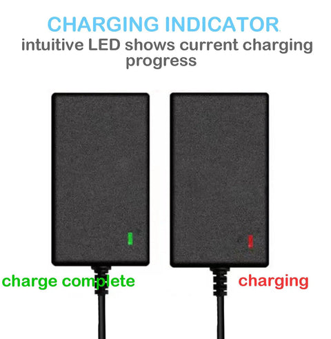 12V Battery Charger For Power Core E90 E95 And Black Label E90 Electric Scooters MX125 Dirt Bikes And Dirt Rocket Ride Ready 12V DC Charger With 5Ft Cable Red LED Indicator For Charging And Green LED Indicator For Charge Complete