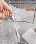 Heavy Duty 300 Sheet Adhesive Tacky Mats For Sweeping Dust Dirt And Grit Off Boots And Equipment Wheels Quick Peel Replacement Layers For Cleanrooms Hospitals Labs Construction Sites And Offices Straight Clean Setup Every Time, showing easy cutting with scissors.
