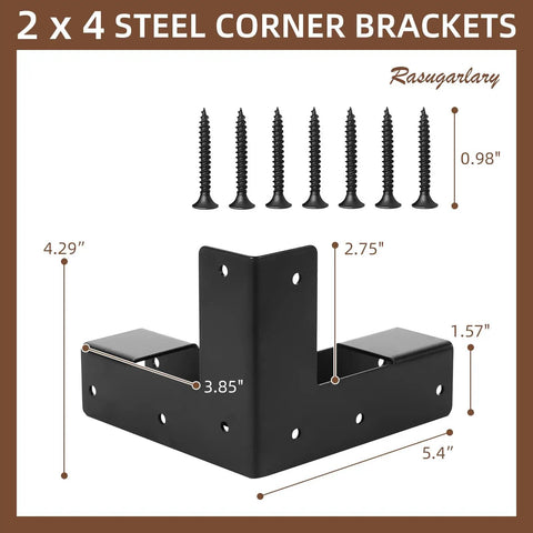 Heavy Duty Steel Corner Support Brackets For Work Bench And Diy Shelving Right Angle L Brackets With Black Powder Finish, size 5.4 inches.