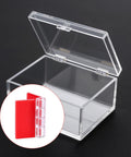 8 Pack Clear Acrylic Self Adhesive Hinges For Cabinets Drawers Lids And Displays, shown on clear box lid, transparent piano hinge view