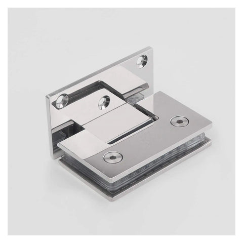 Premium Stainless Steel 304 Wall Mount Glass Shower Hinges For Frameless Bathroom Doors showing polished surface and dual spring design.