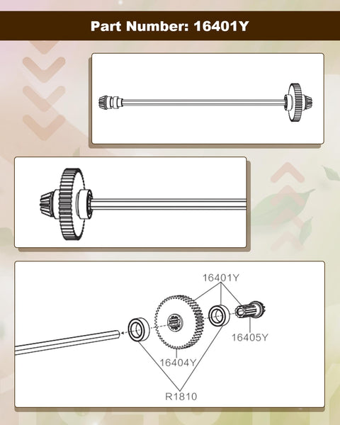 Diagram of 1 16 Scale RC Car Spur Gear 16401Y With Pinion 16392B components and assembly details.