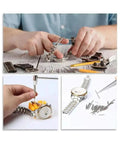 Hands using All In One Watch Repair Toolkit For Quick Fixes And Strap Swaps With Back Case Opener Link Pin Remover