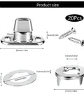 Amazon front view: 20-piece stainless steel twist-lock fasteners set with base plate, screws, eyelets and studs.