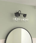 Matte Black Two Light Bathroom Vanity Light Fixtures Over Mirror With Clear Glass Shades Industrial Wall Sconces For Bathroom Decor