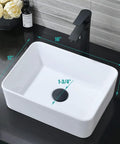 Rectangular Vessel Sink With Matte Black Faucet And Pop Up Drain 16 By 12 Inch Above Counter White Porcelain Ceramic Bathroom Basin