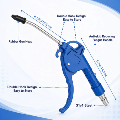 Kick Ass 20 Pack Air Blower Guns with 4 Inch Angled Stainless Steel Nozzles ergonomic blue rubber air nozzle for detailed cleaning