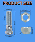 12 Set Trailer Wheel Studs With Nuts For Lippert Axles 3500 To 4400 Lb, 1/2-20 UNF Thread, detail of dimensions and shape
