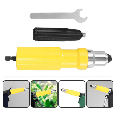 Effortless Electric Rivet Tool Adapter Kit Built From Rugged Plastic And Alloy Steel For Versatile Blind Riveting Projects Perfect For DIY Newbies And Pro Craftspeople Who Want Simple Heavy Duty Drill Attachments, yellow drill adapter