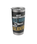 Sailplane Pilot Insulated Stainless Steel Tumbler For Glider Club Members And Aviation Fans with glider graphic and text